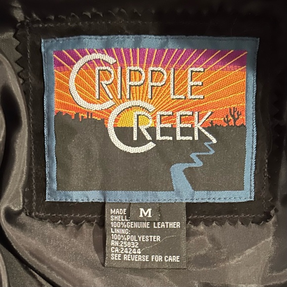 Western leather jacket with fringe, beads, silver snaps - Picture 3 of 3